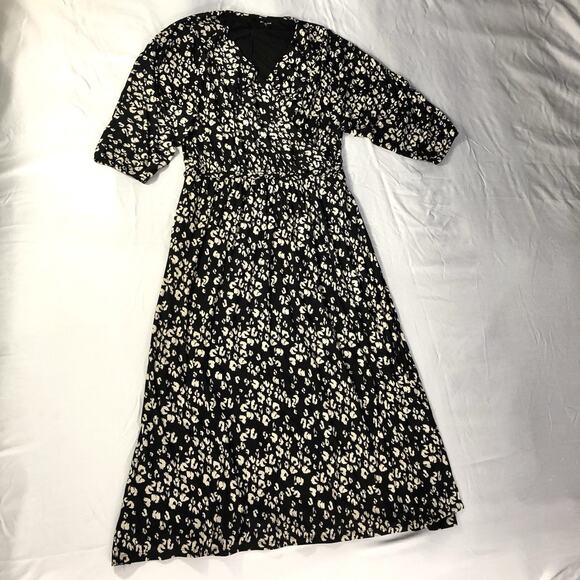 Garnet Hill Cheetah Print Wrap Dress Size Large Black Long Flowy Layered V-Neck - Picture 15 of 15